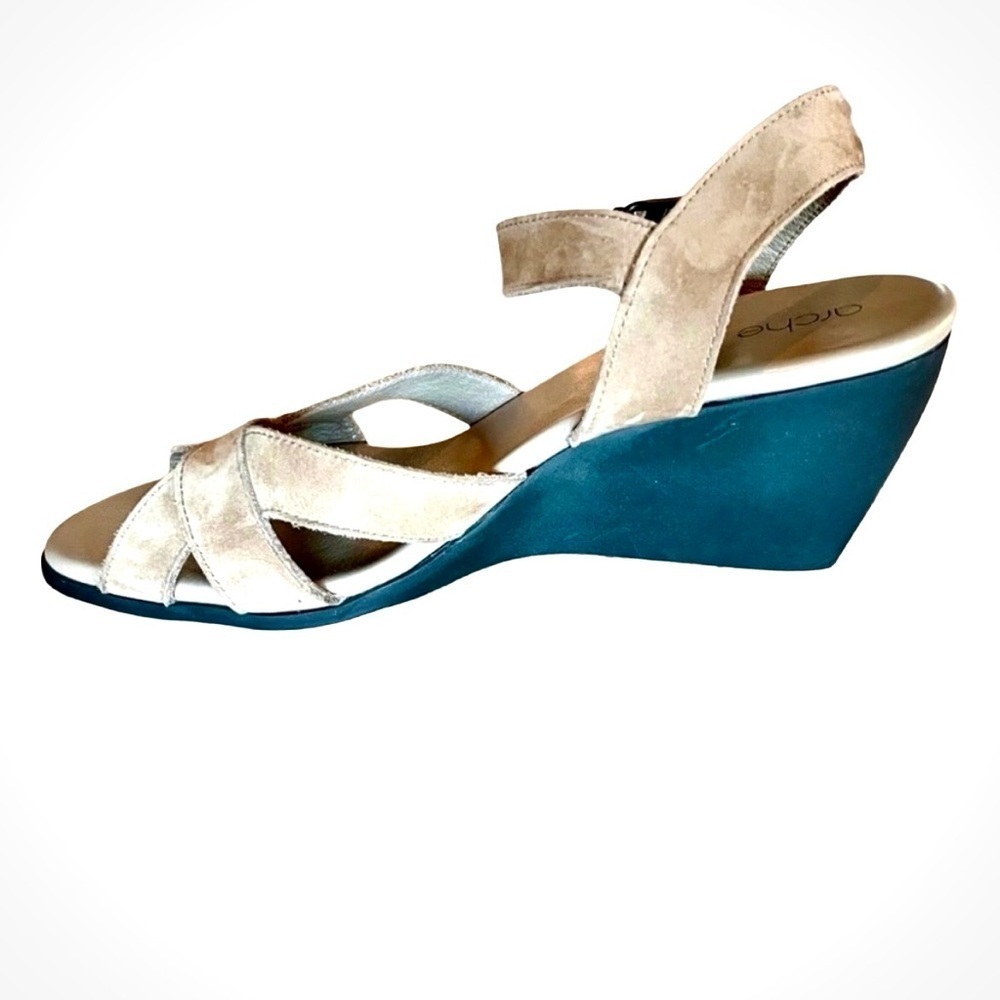 Arche Egowa Wedge Sandals Tan Suede Strap Comfort EU 41 US 9.5 - Picture 3 of 10